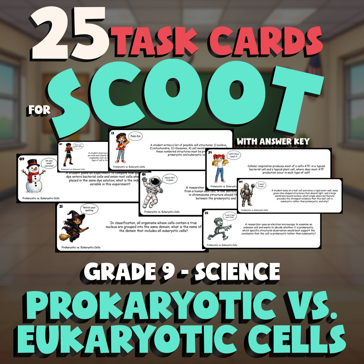 Prokaryotic vs. Eukaryotic Cells SCOOT TASK CARDS Science Game - No Prep Grade 9
