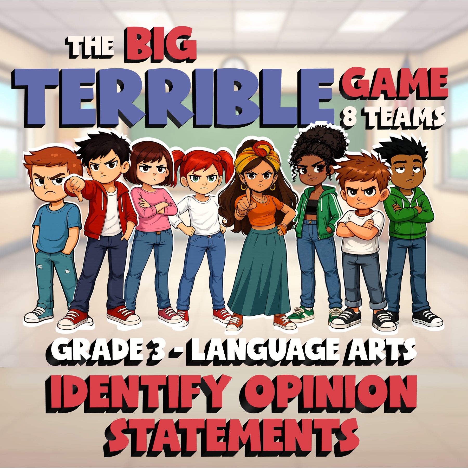 Identify Opinion Statements BIG TERRIBLE GAME - No Prep Grade 3 ELA Review