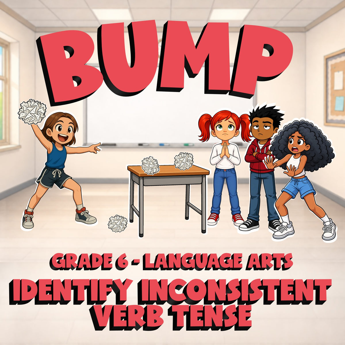 Identify Inconsistent Verb Tense BUMP ELA Game - No Prep Grade 6 Review Activity