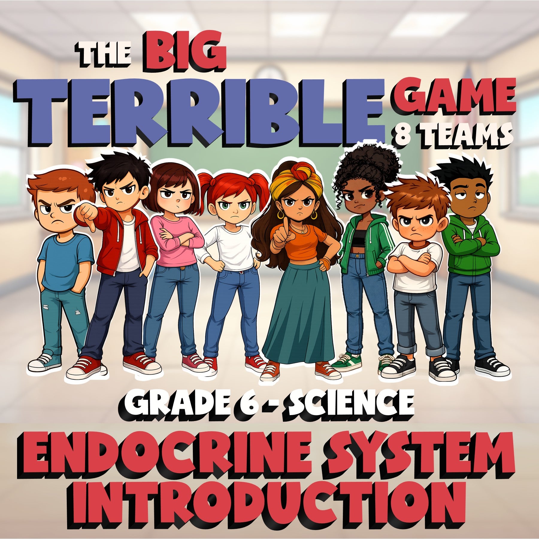 Endocrine System Introduction BIG TERRIBLE GAME - No Prep Grade 6 Science Review