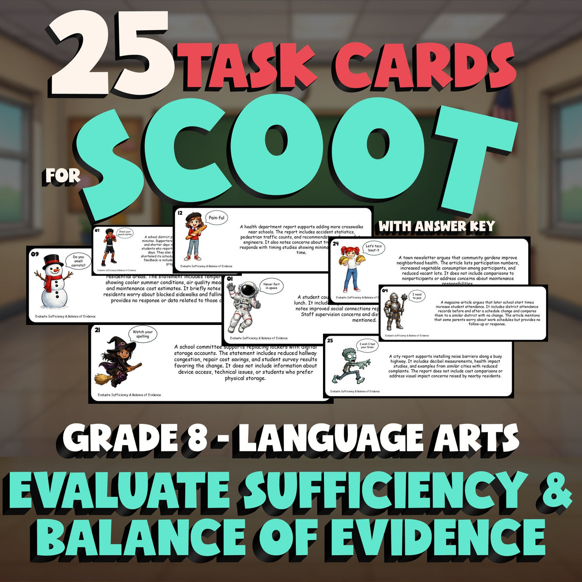 Evaluate Sufficiency & Balance of Evidence SCOOT TASK CARDS ELA Game - Grade 8