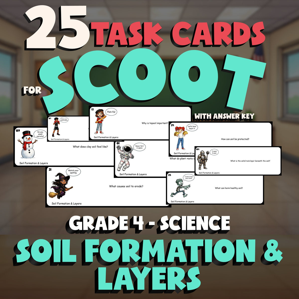Soil Formation & Layers SCOOT TASK CARDS Science Game - No Prep Grade 4 Review