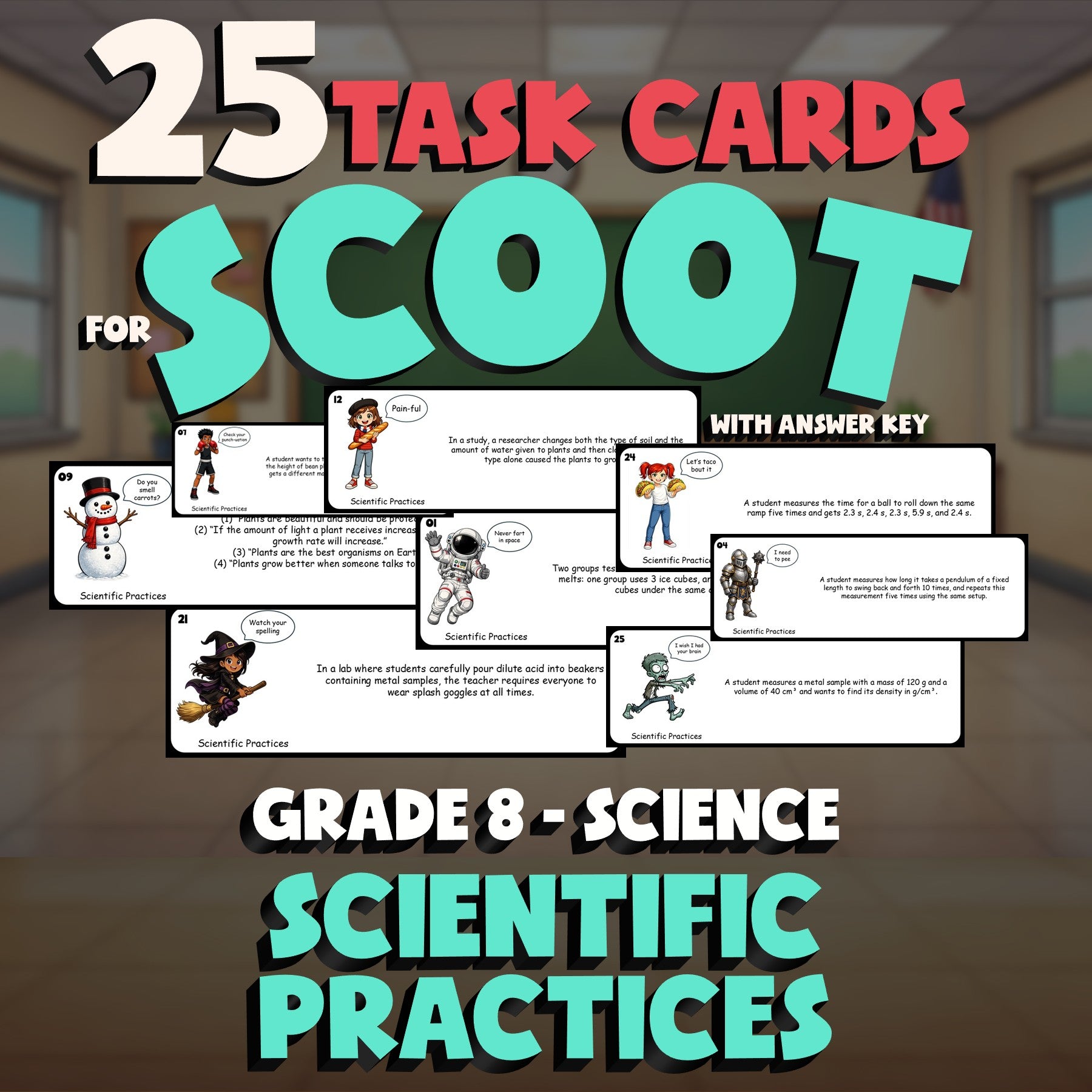 Scientific Practices SCOOT TASK CARDS Science Game - No Prep Grade 8 Review