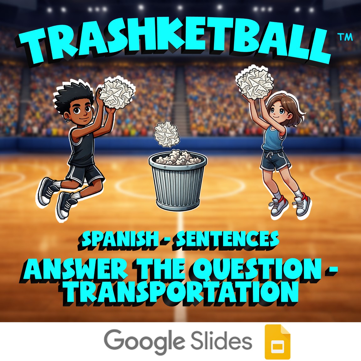 Answer the Question - Transportation TRASHKETBALL Spanish Game - No Prep