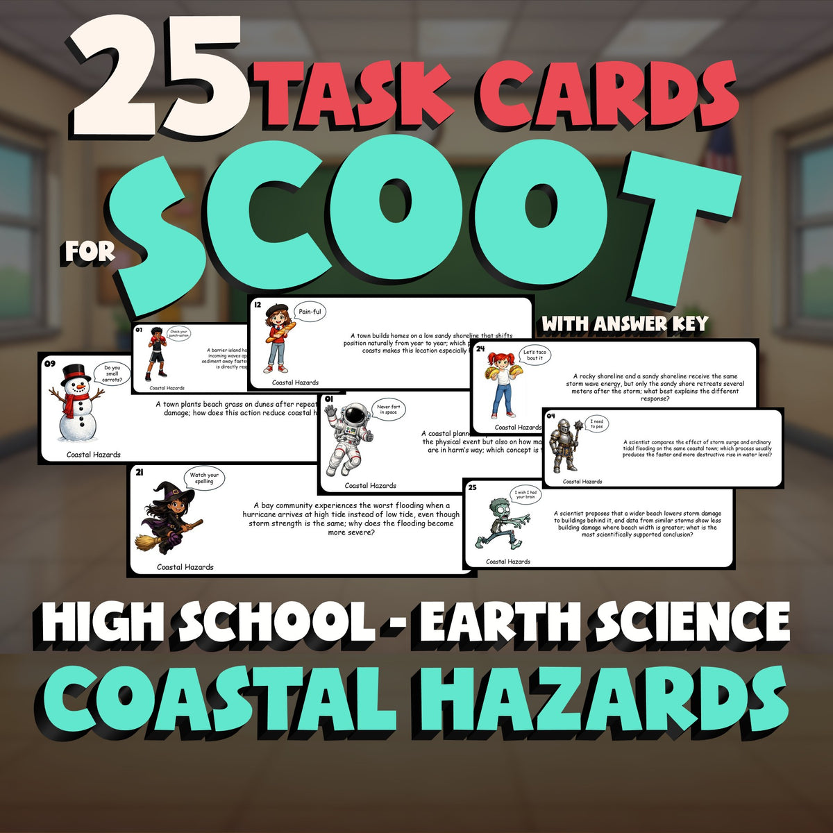 Coastal Hazards SCOOT TASK CARDS Game - No Prep Earth Science Review Activity