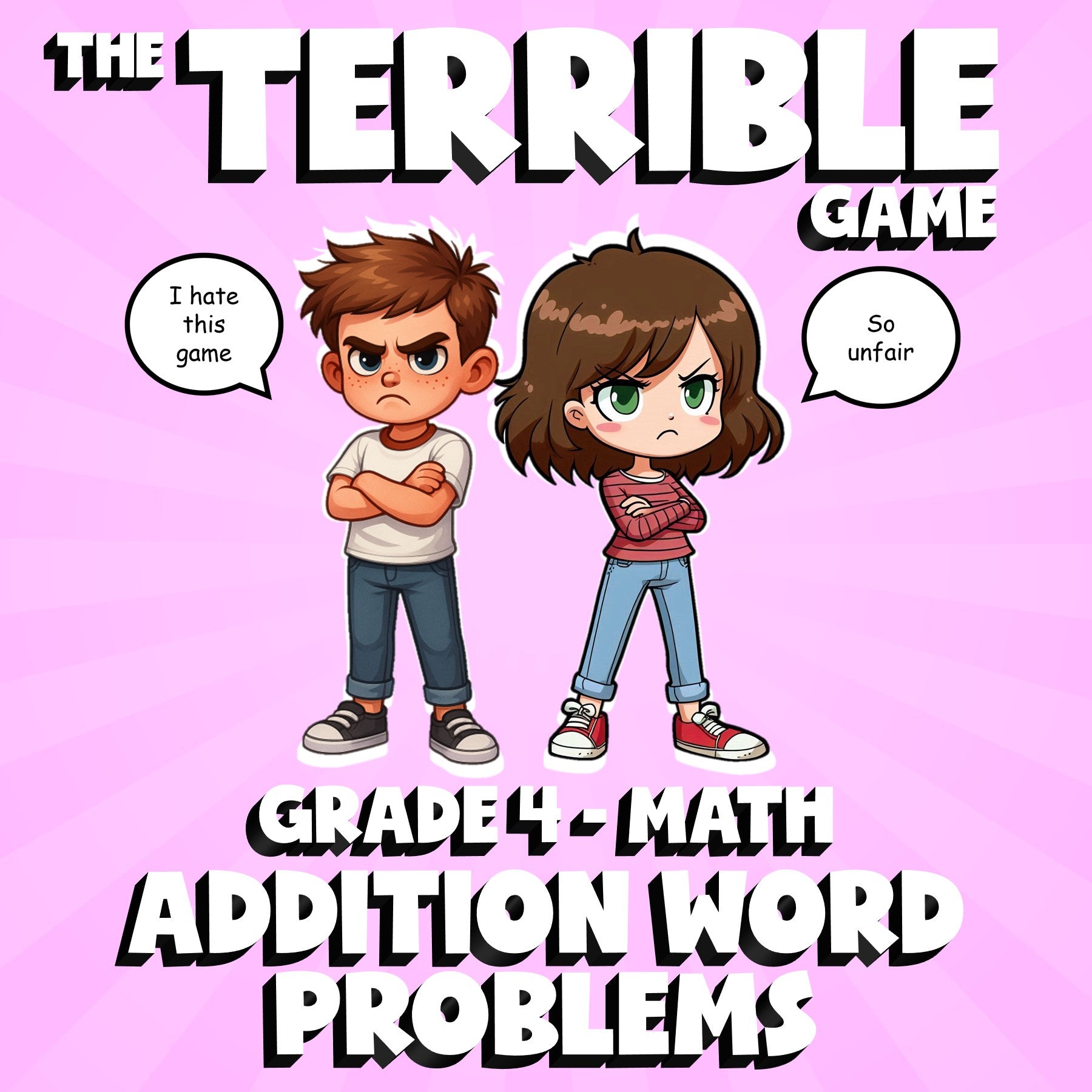 Addition Word Problems THE TERRIBLE GAME - No Prep Grade 4 Math Review Activity