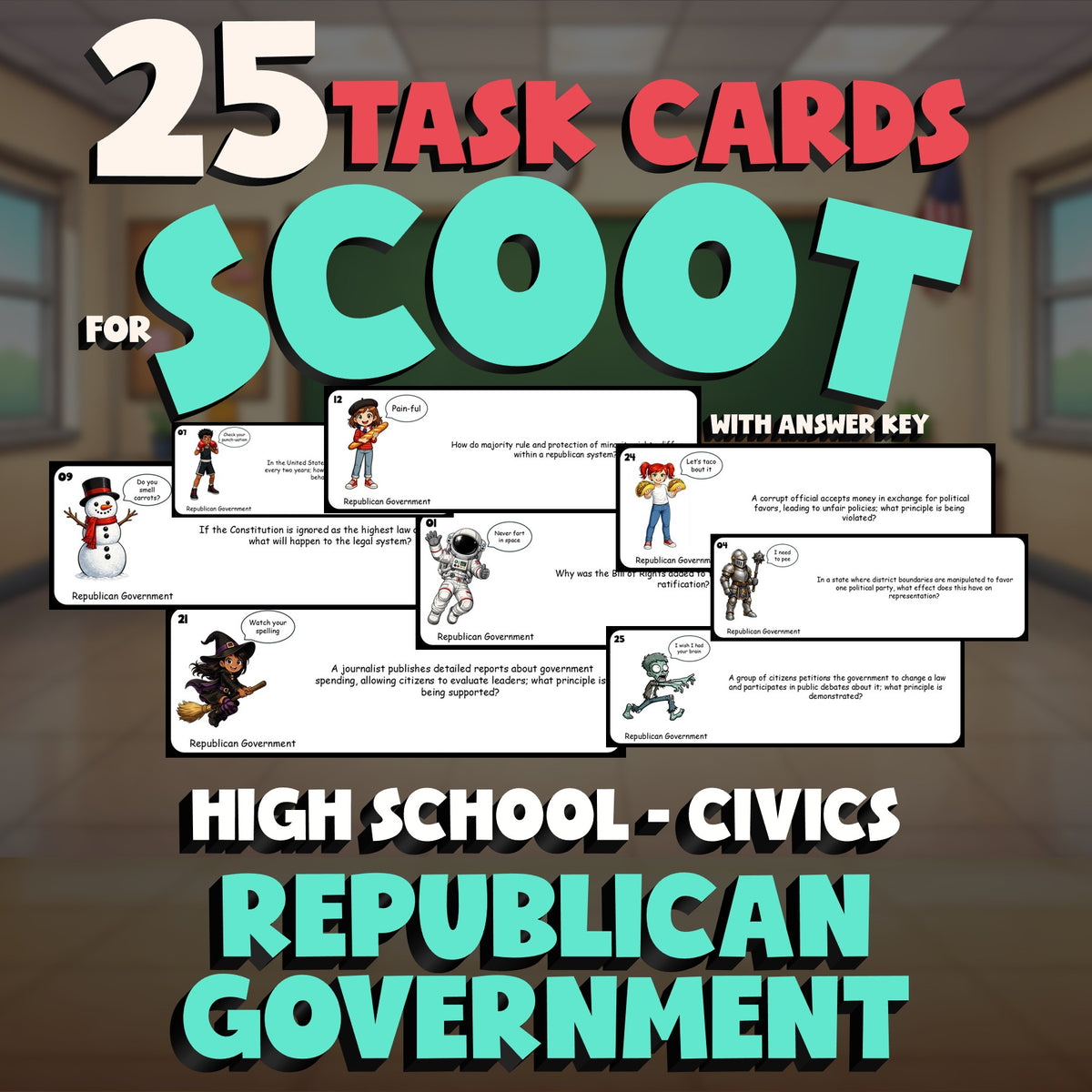 Republican Government SCOOT TASK CARDS Civics Game - No Prep Review Activity