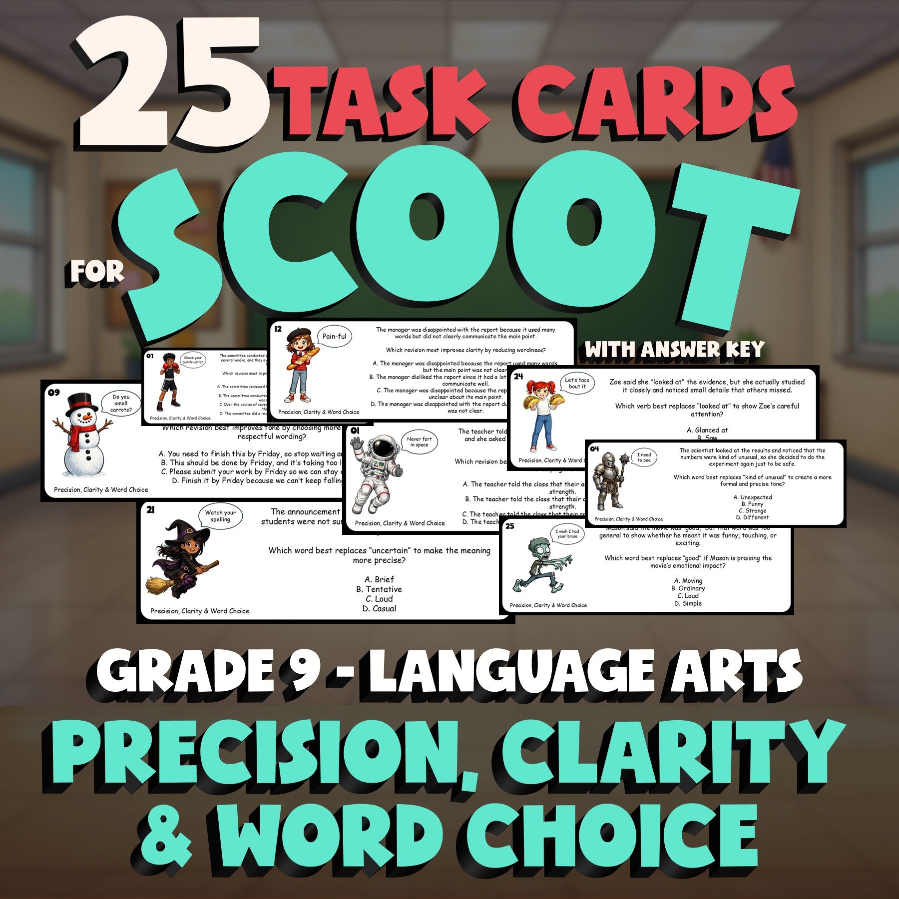 Precision, Clarity & Word Choice SCOOT TASK CARDS ELA Game - No Prep Grade 9