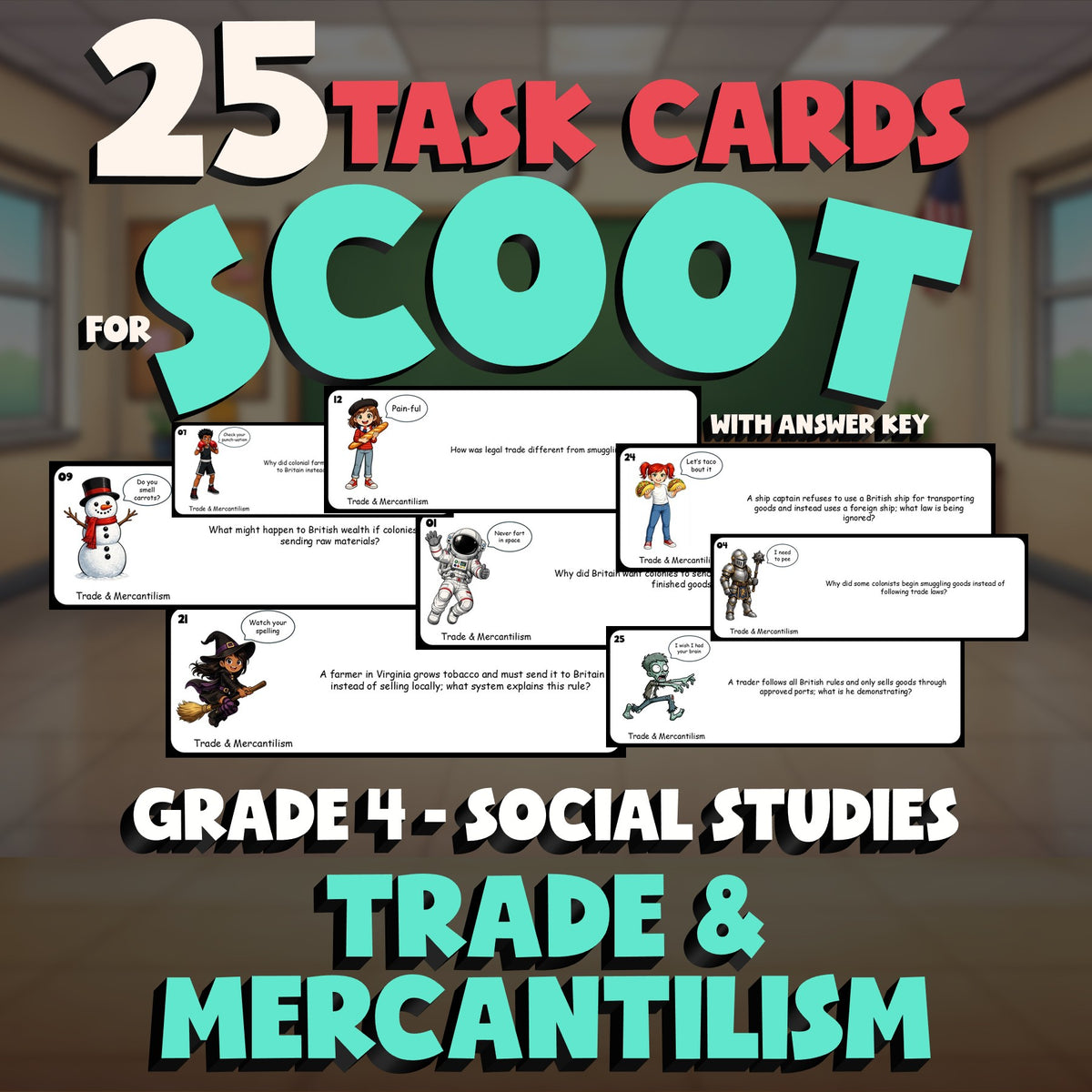 Trade & Mercantilism SCOOT TASK CARDS Socials Game - No Prep Grade 4 Review