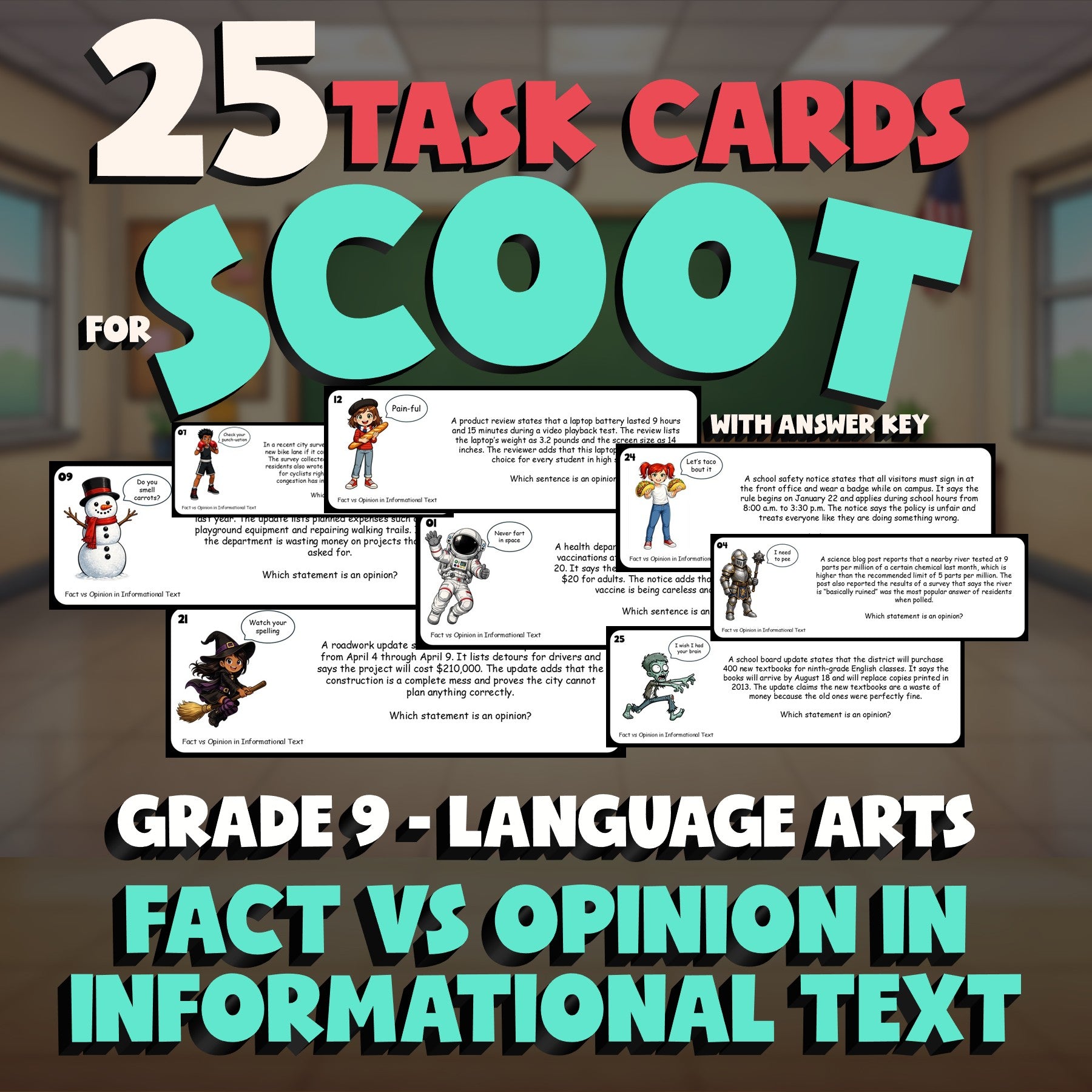Fact vs Opinion in Informational Text SCOOT TASK CARDS ELA Game - Grade 9