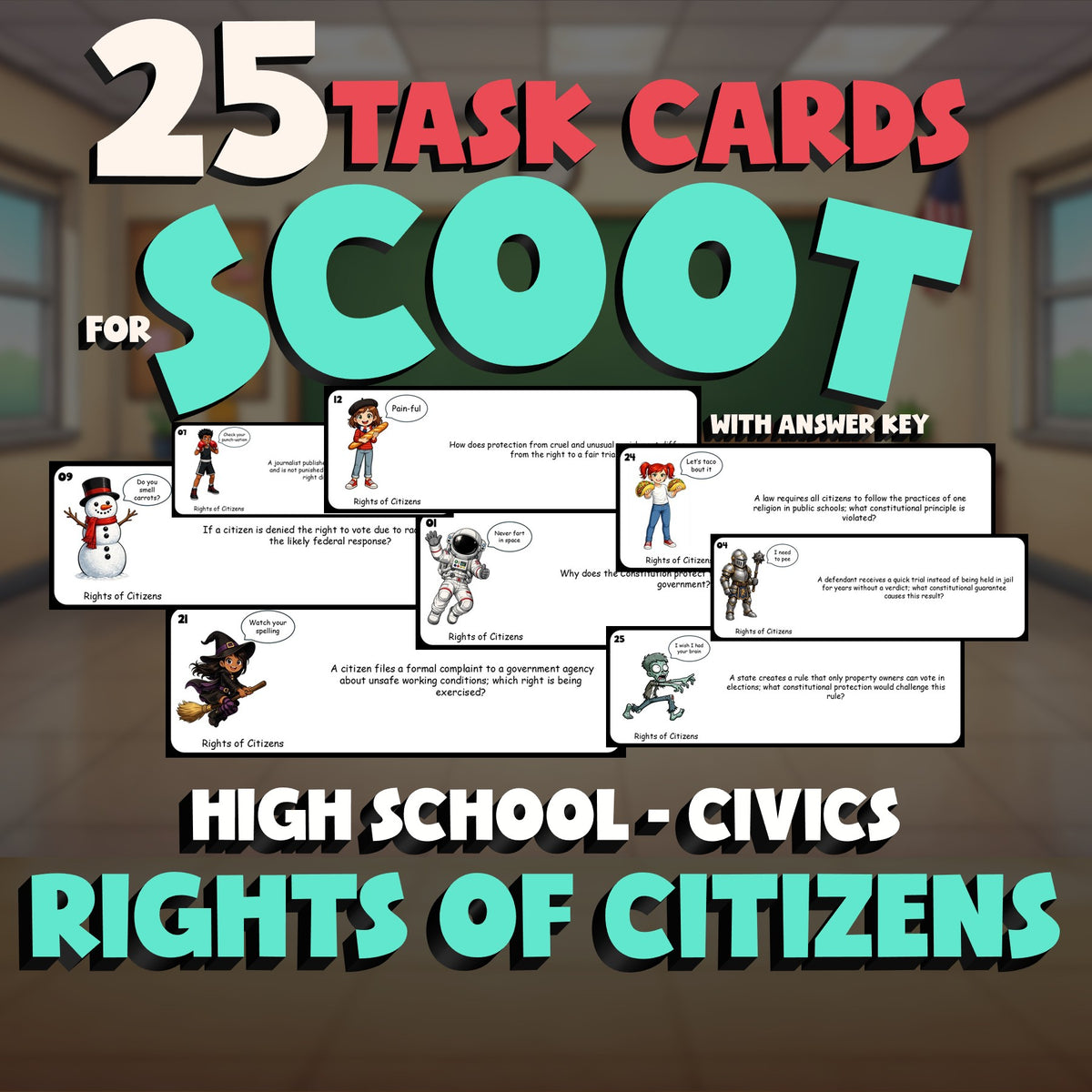 Rights of Citizens SCOOT TASK CARDS Civics Game - No Prep Review Activity