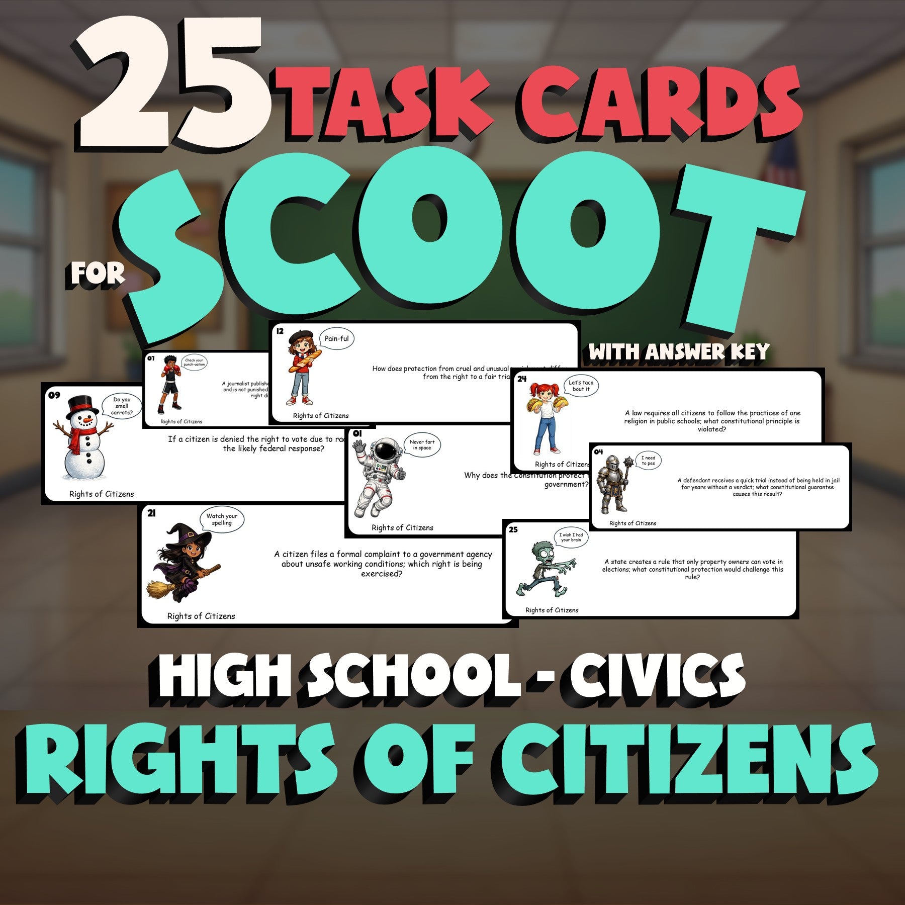 Rights of Citizens SCOOT TASK CARDS Civics Game - No Prep Review Activity