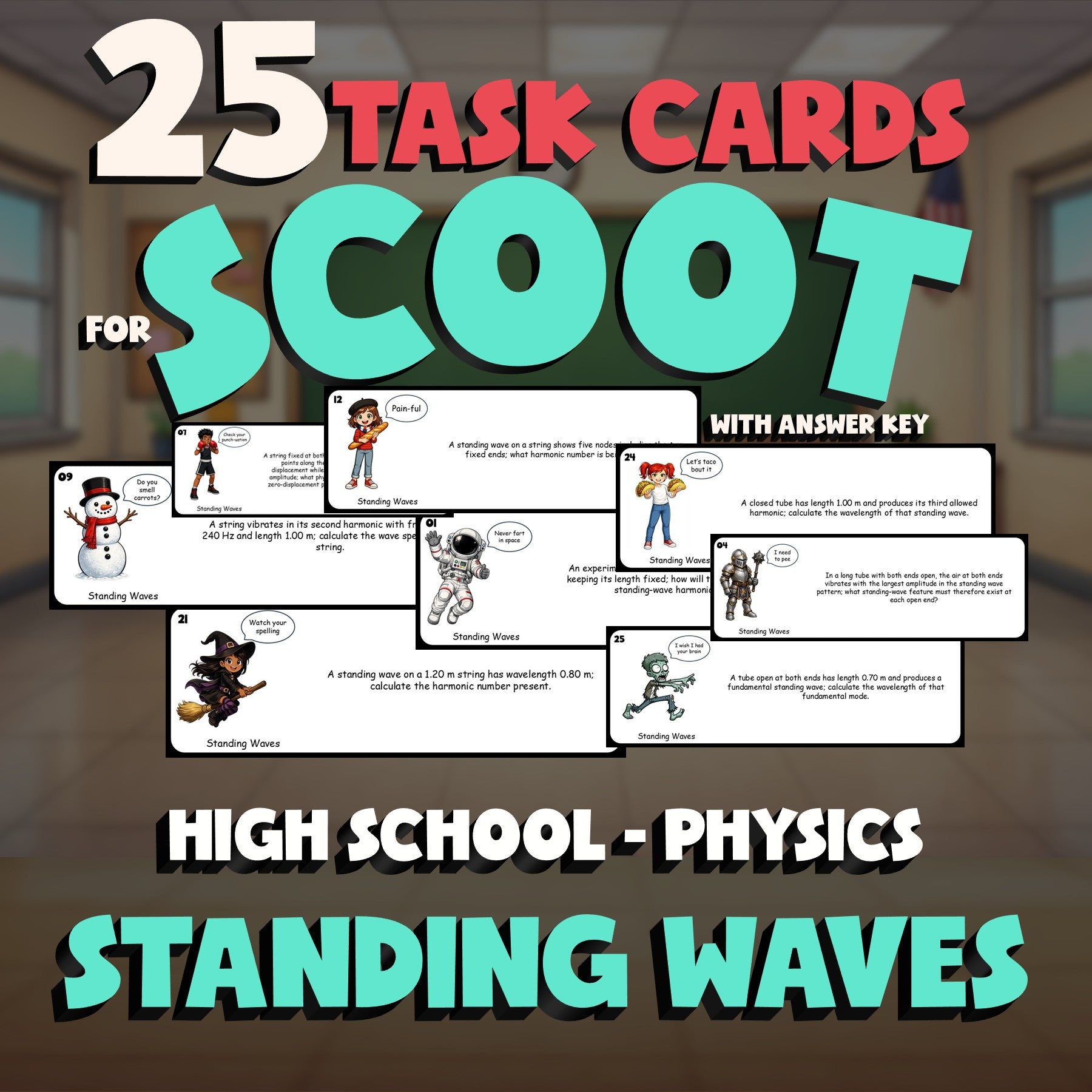 Standing Waves SCOOT TASK CARDS Science Game - No Prep Physics Review Activity
