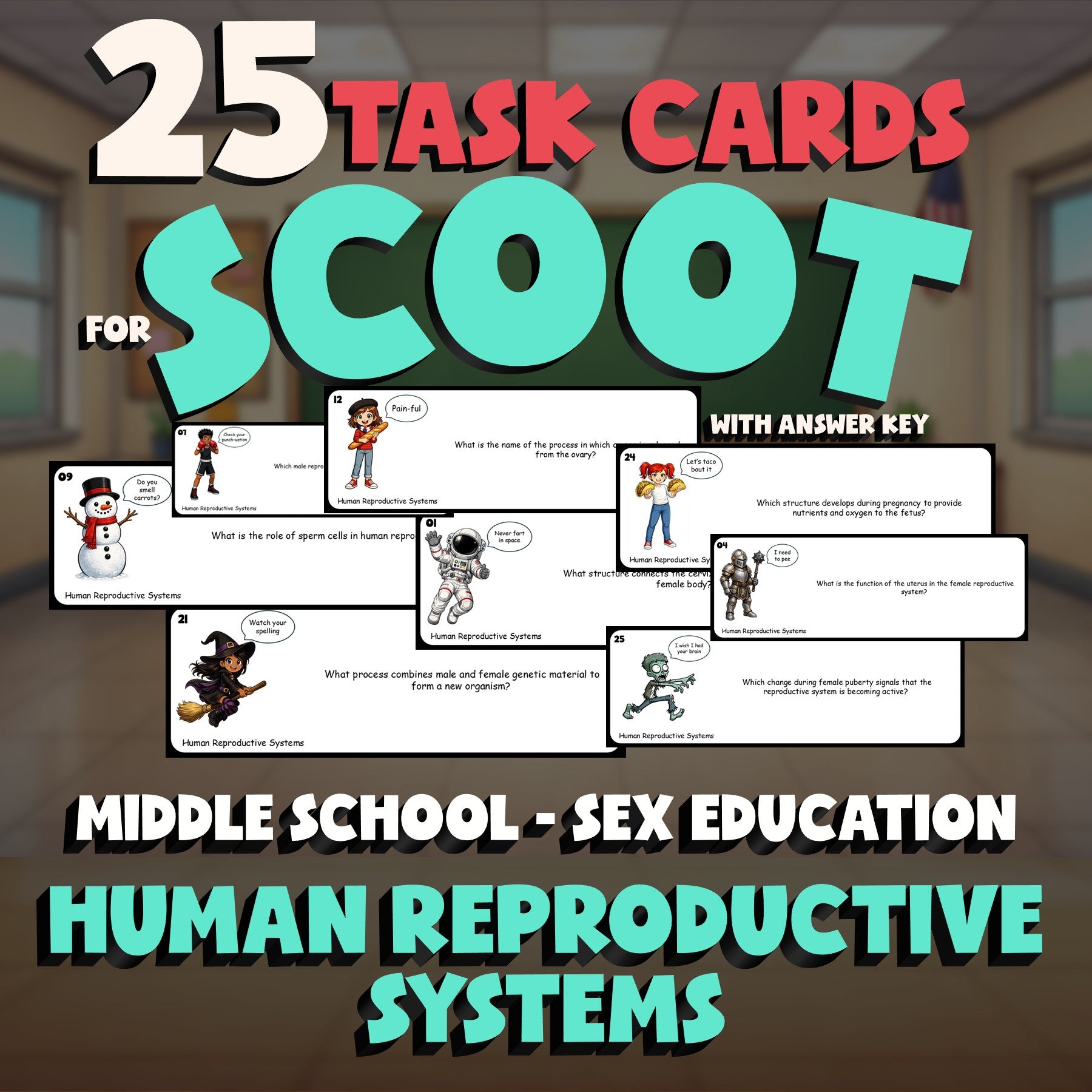 Human Reproductive Systems SCOOT TASK CARDS Game - Middle School Sex Education