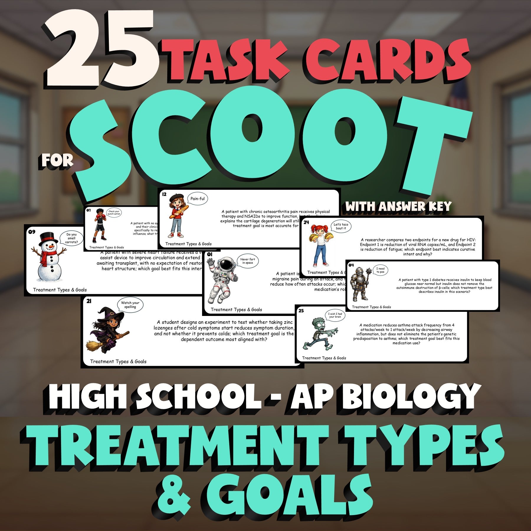 Treatment Types & Goals SCOOT TASK CARDS Science Game - No Prep AP Biology