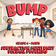 Subtraction Multi Digit Decimal Problems BUMP Math Game - No Prep Grade 6 Review