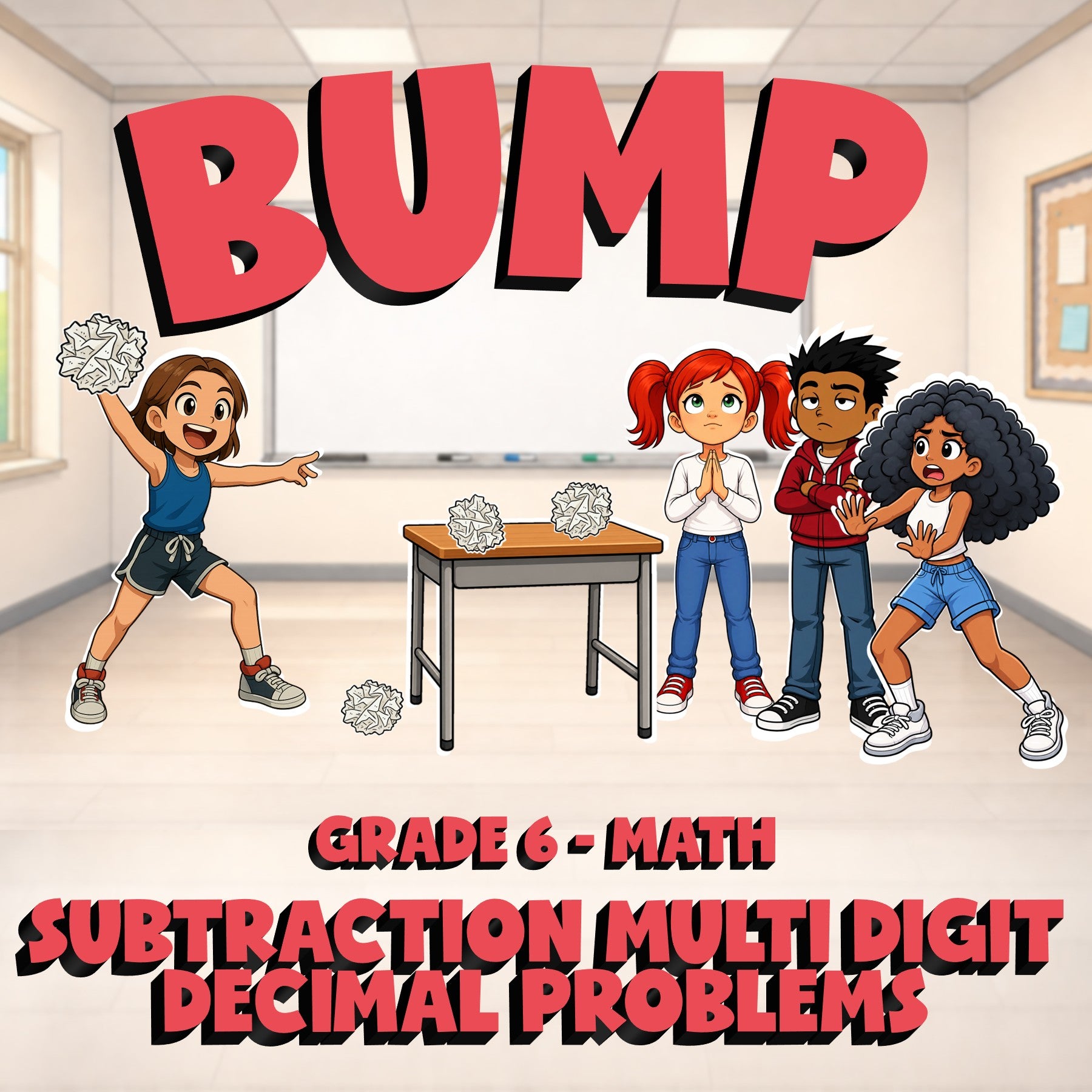 Subtraction Multi Digit Decimal Problems BUMP Math Game - No Prep Grade 6 Review