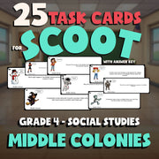 Middle Colonies SCOOT TASK CARDS Socials Game - No Prep Grade 4 Review Activity