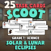 Solar & Lunar Eclipses SCOOT TASK CARDS Science Game - No Prep Grade 7 Review