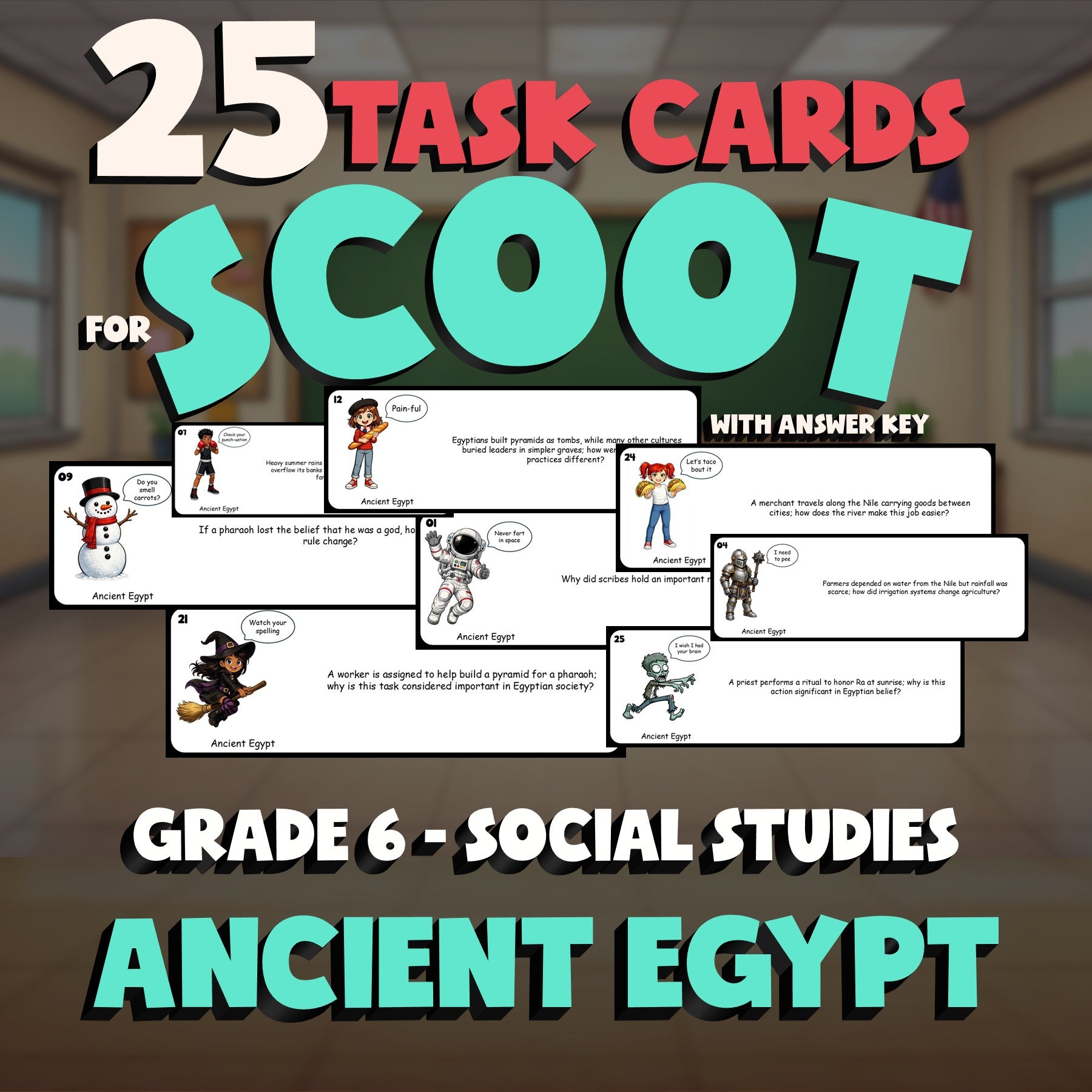 Ancient Egypt SCOOT TASK CARDS Socials Game - No Prep Grade 6 Review Activity