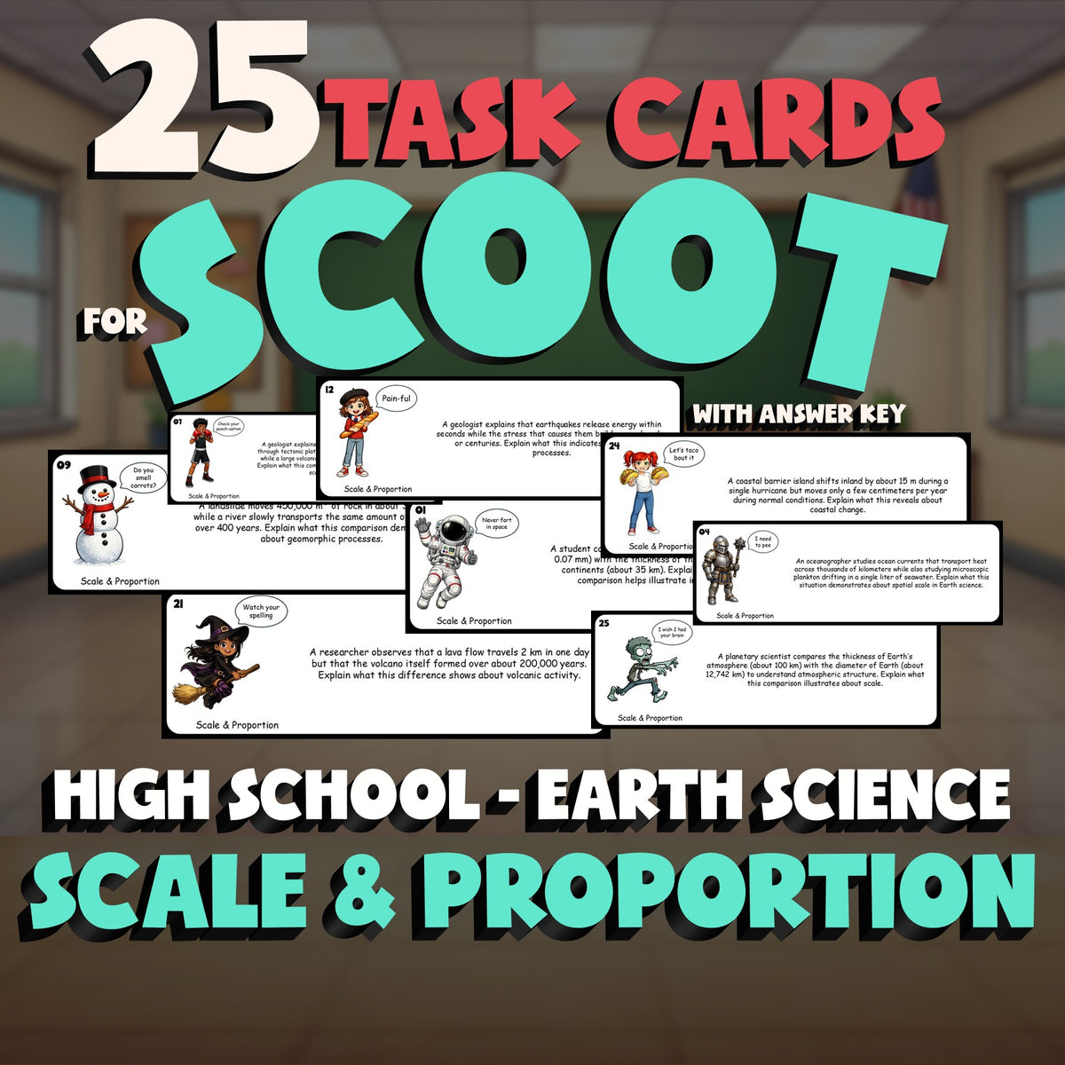 Scale & Proportion SCOOT TASK CARDS Game - No Prep Earth Science Review Activity
