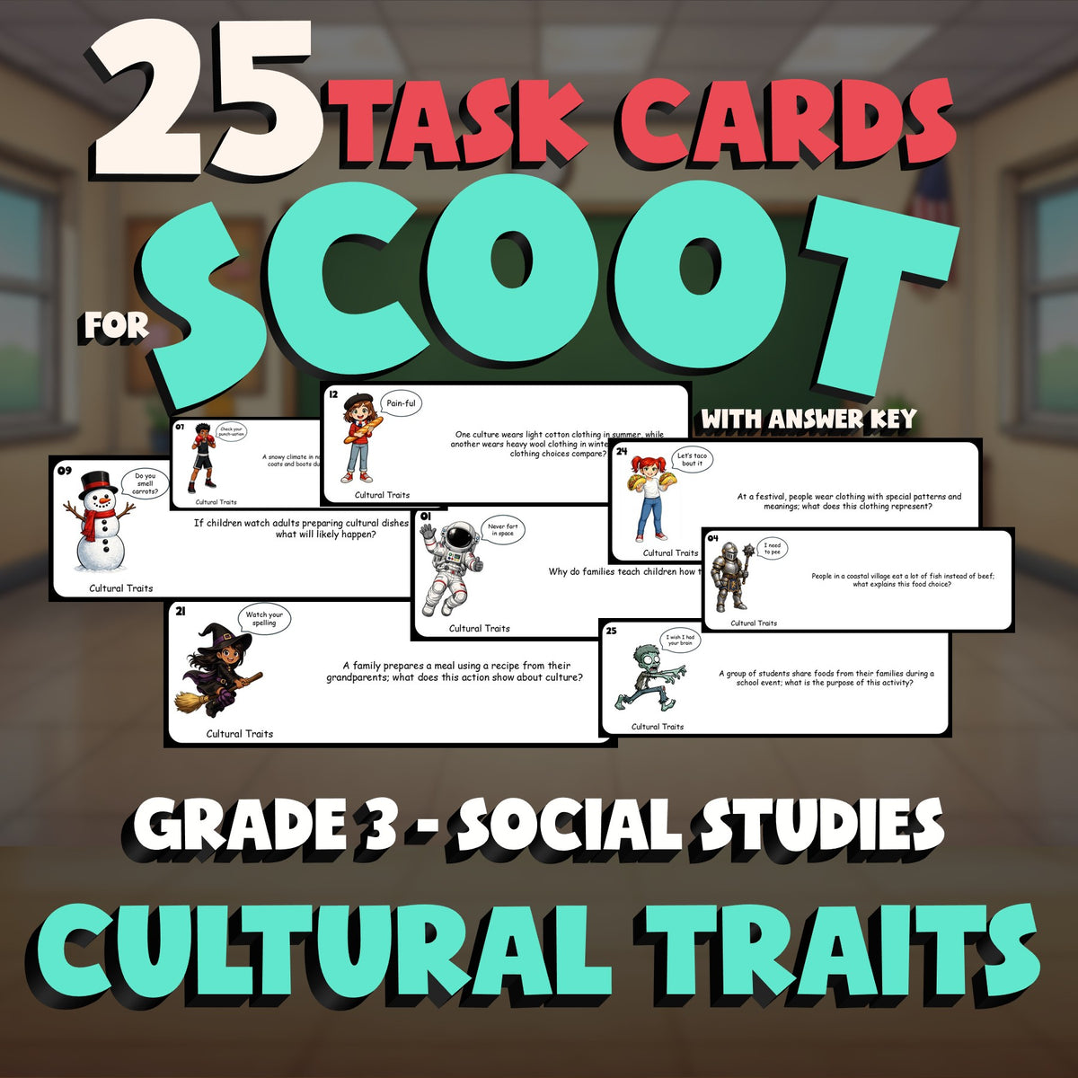 Cultural Traits SCOOT TASK CARDS Socials Game - No Prep Grade 3 Review Activity