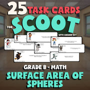 Surface Area of Spheres SCOOT TASK CARDS Math Game - No Prep Grade 8 Review