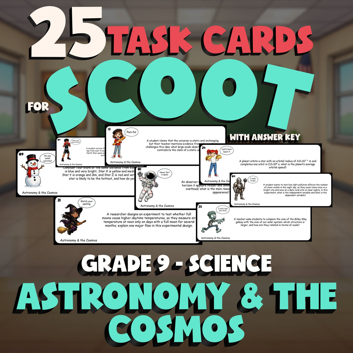 Astronomy & the Cosmos SCOOT TASK CARDS Science Game - No Prep Grade 9 Review