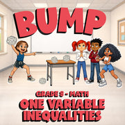 One Variable Inequalities BUMP Math Game - No Prep Grade 8 Review Activity