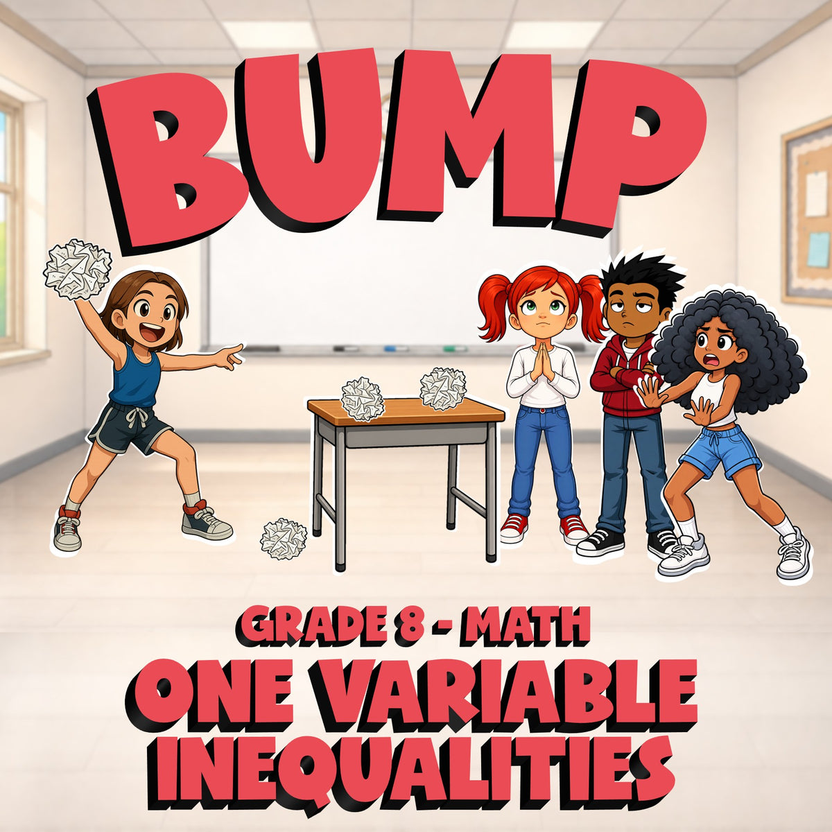 One Variable Inequalities BUMP Math Game - No Prep Grade 8 Review Activity