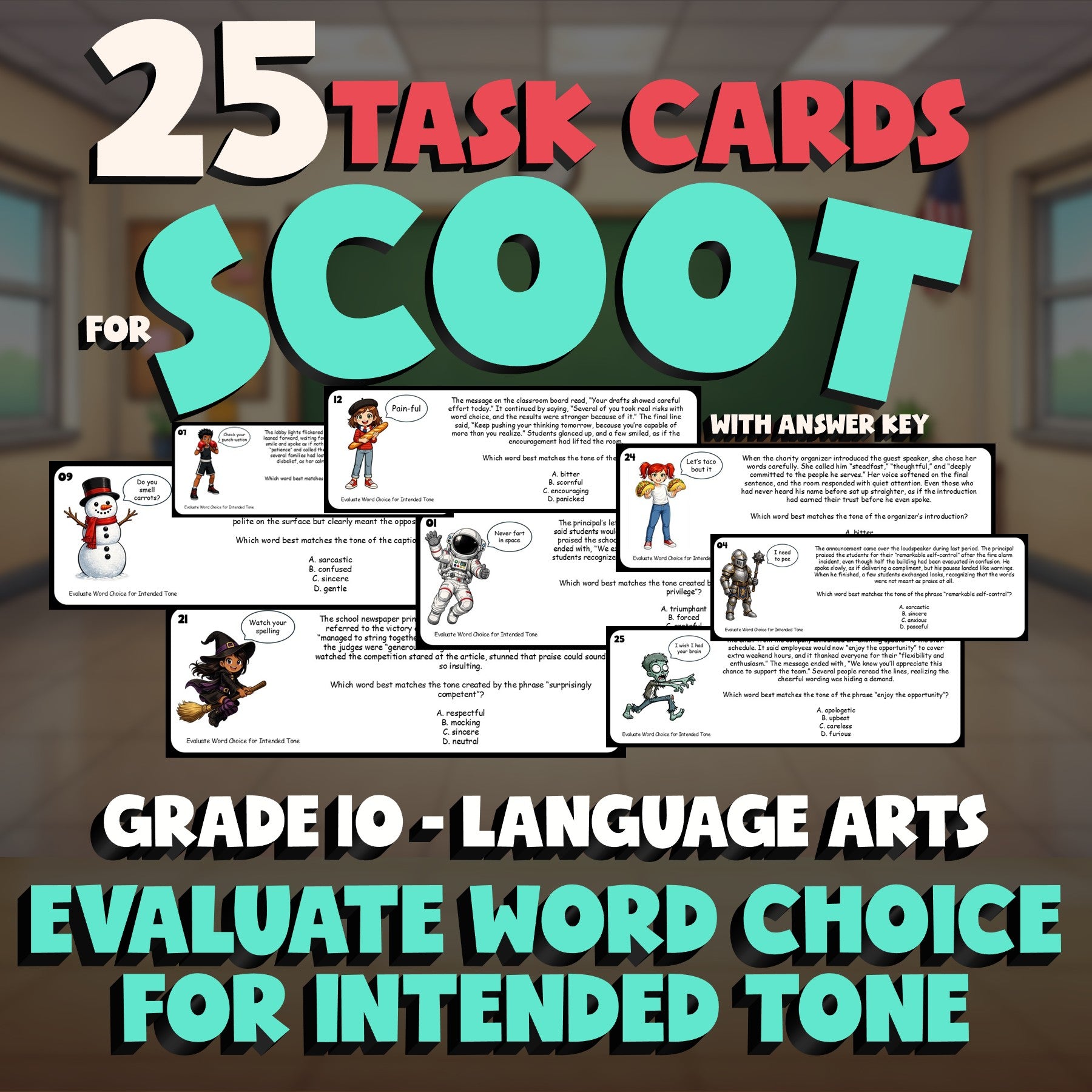 Evaluate Word Choice for Intended Tone SCOOT TASK CARDS ELA Game - Grade 10