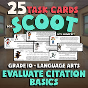 Evaluate Citation Basics SCOOT TASK CARDS ELA Game - No Prep Grade 10 Review