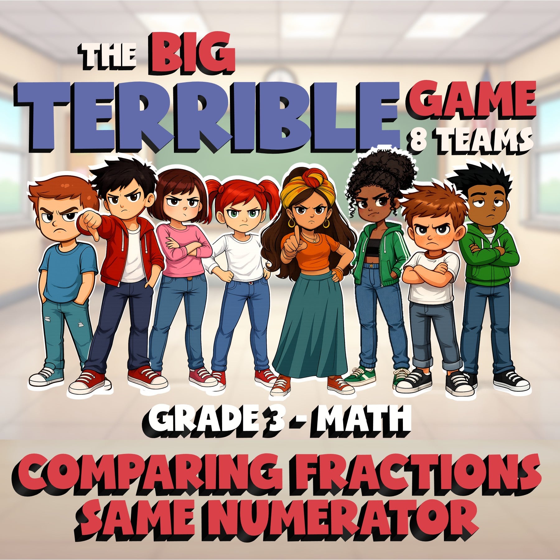 Comparing Fractions  Same Numerator BIG TERRIBLE GAME - Grade 3 Math Review