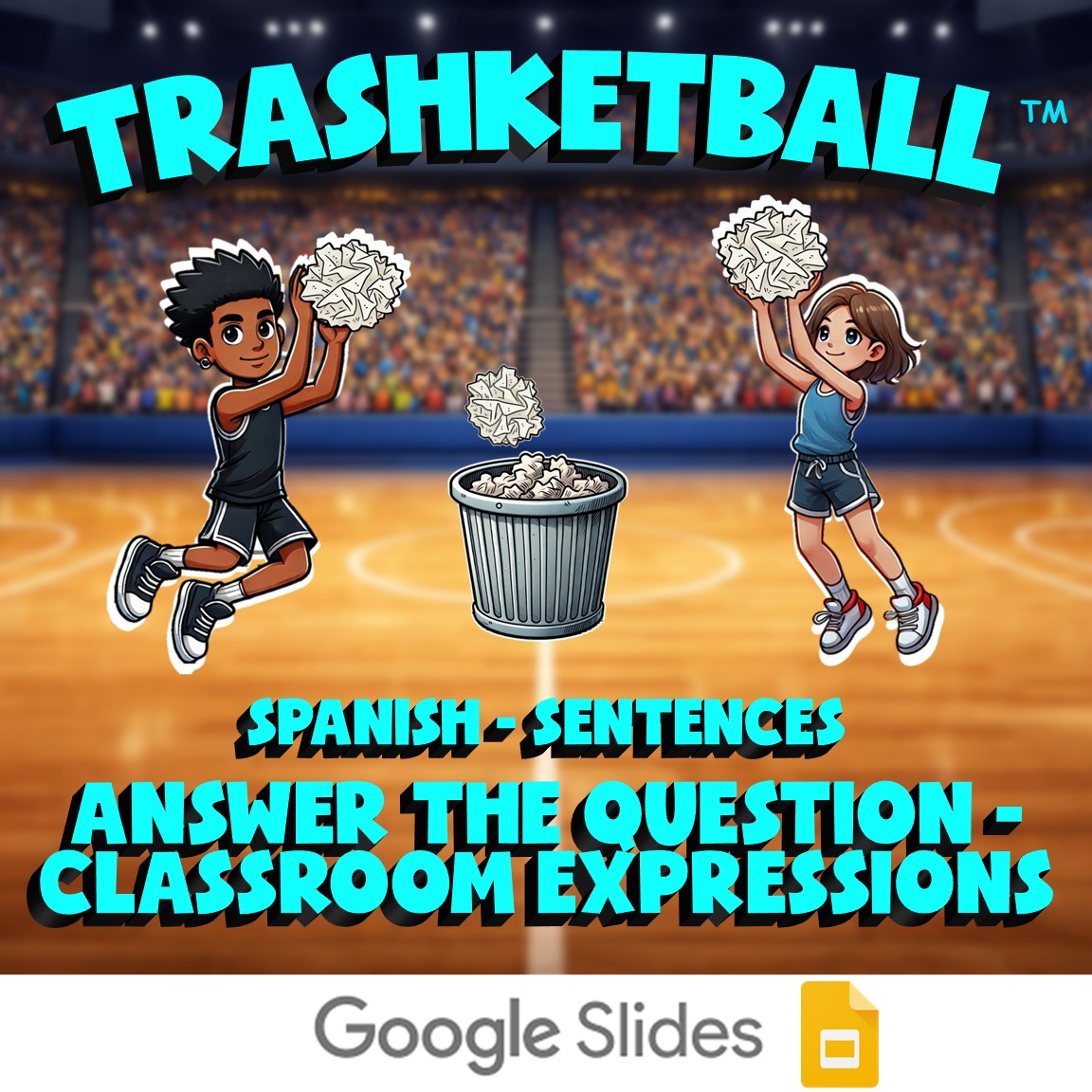 Answer the Question - Classroom Expressions TRASHKETBALL Spanish Game - No Prep