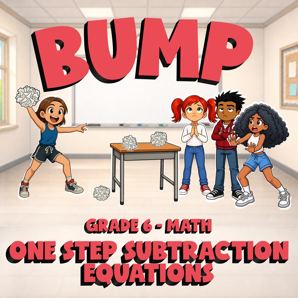 One Step Subtraction Equations BUMP Math Game - No Prep Grade 6 Review Activity
