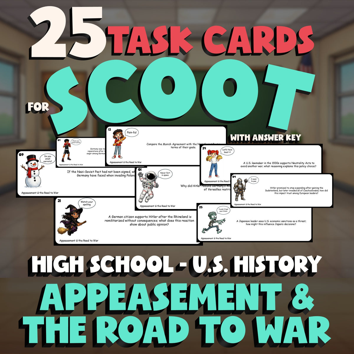 Appeasement & the Road to War SCOOT TASK CARDS U.S. History Game - No Prep