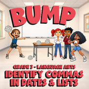Identify Commas in Dates & Lists BUMP ELA Game - No Prep Grade 3 Review Activity