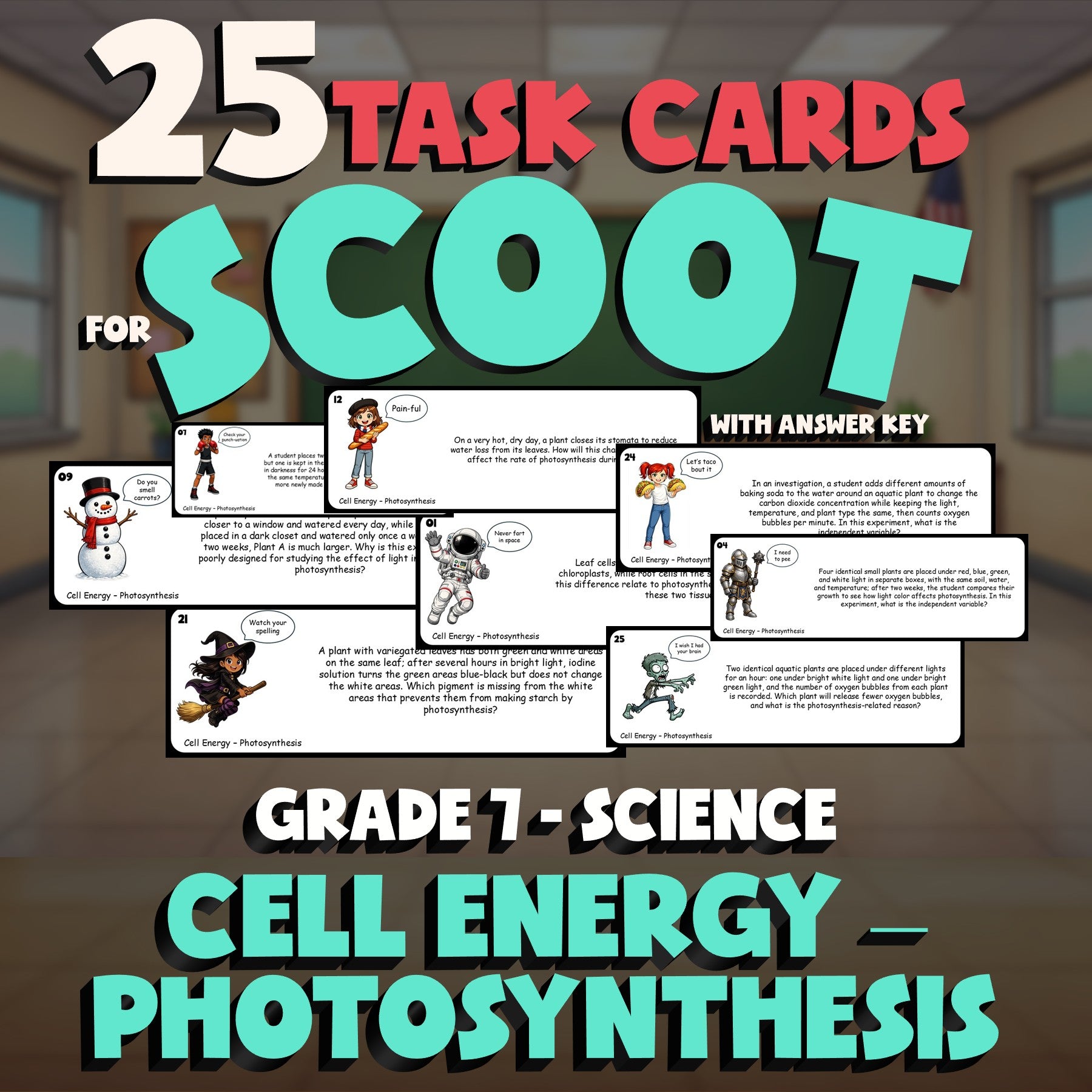 Cell Energy – Photosynthesis SCOOT TASK CARDS Science Game - No Prep Grade 7
