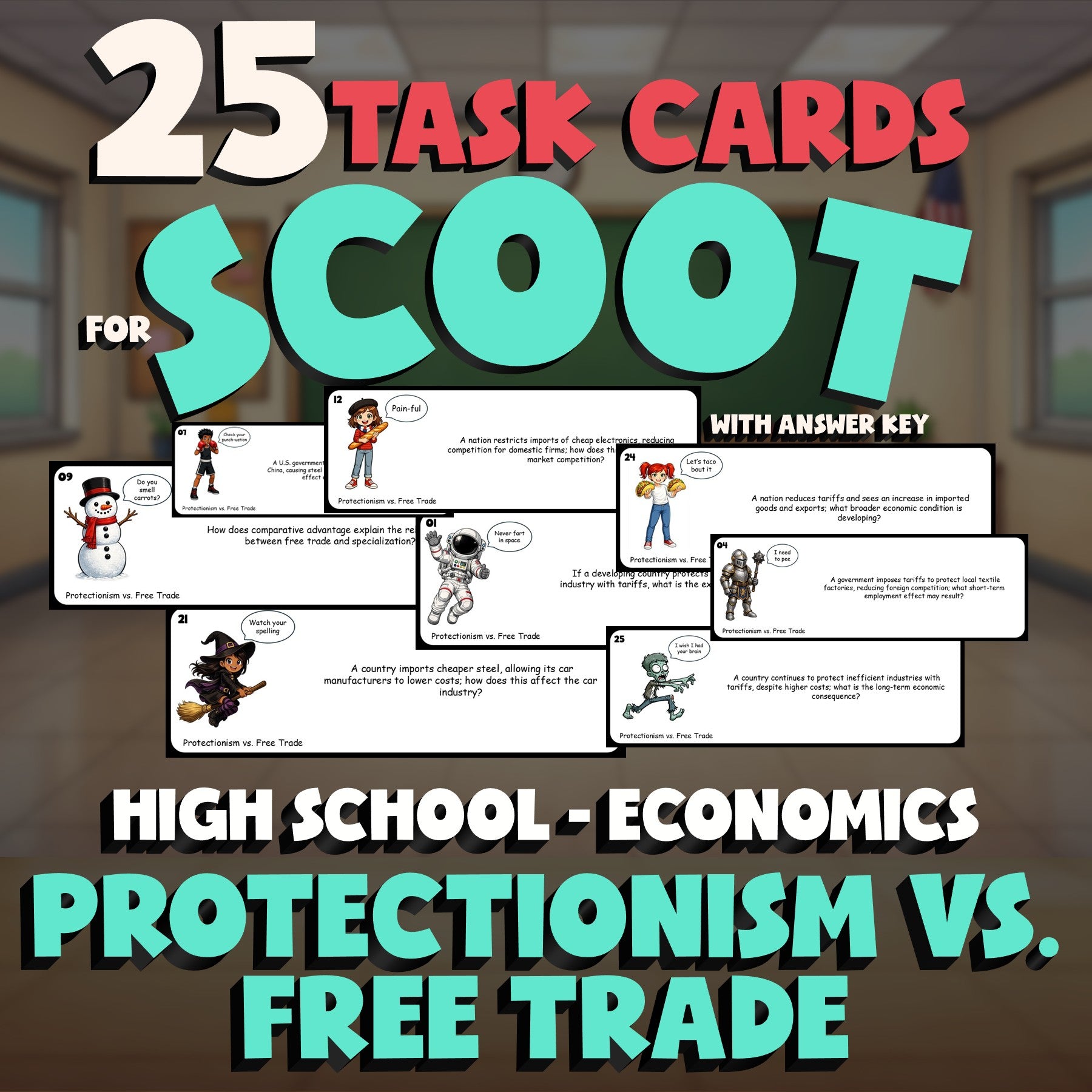 Protectionism vs. Free Trade SCOOT TASK CARDS Economics Game - No Prep Review