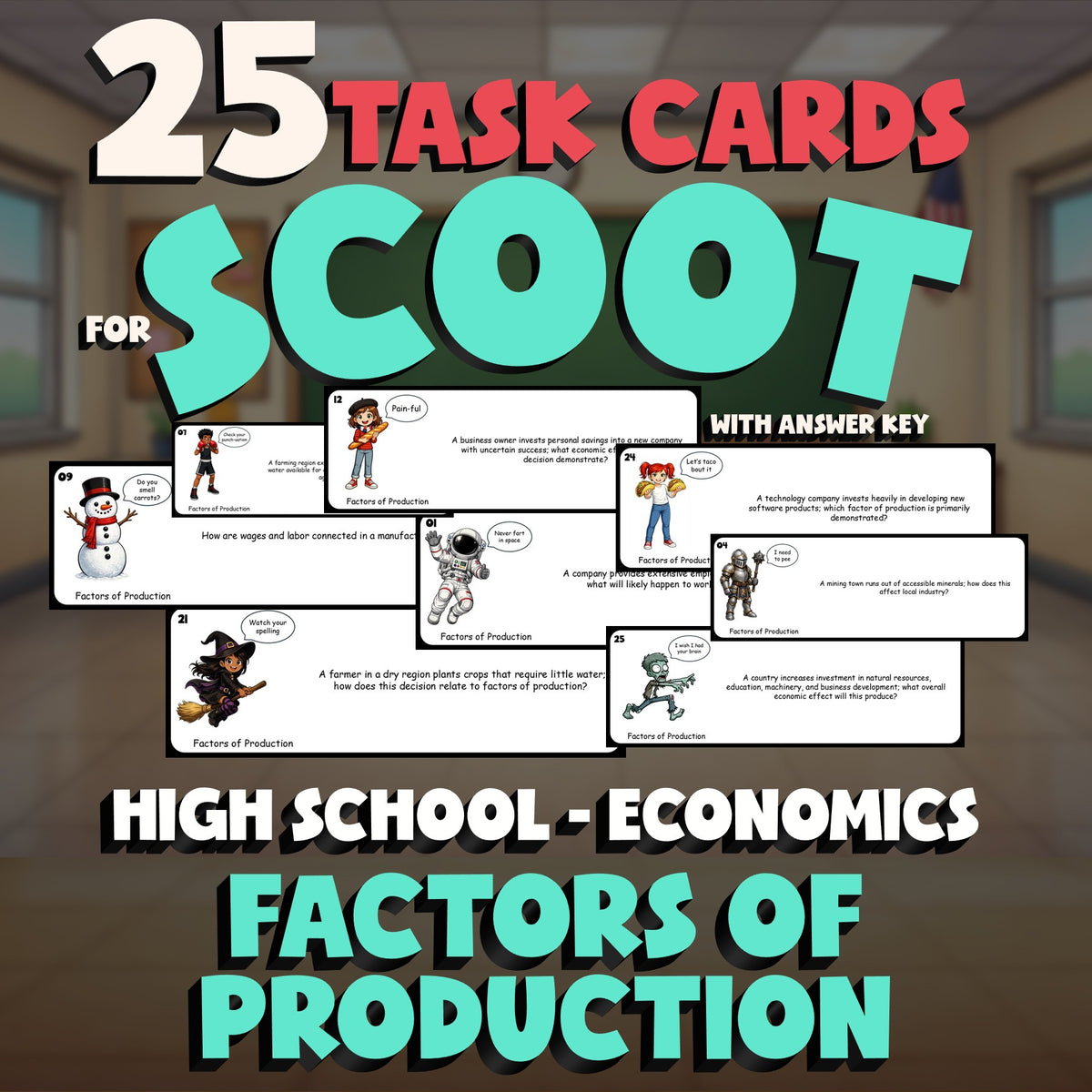 Factors of Production SCOOT TASK CARDS Economics Game - No Prep Review Activity