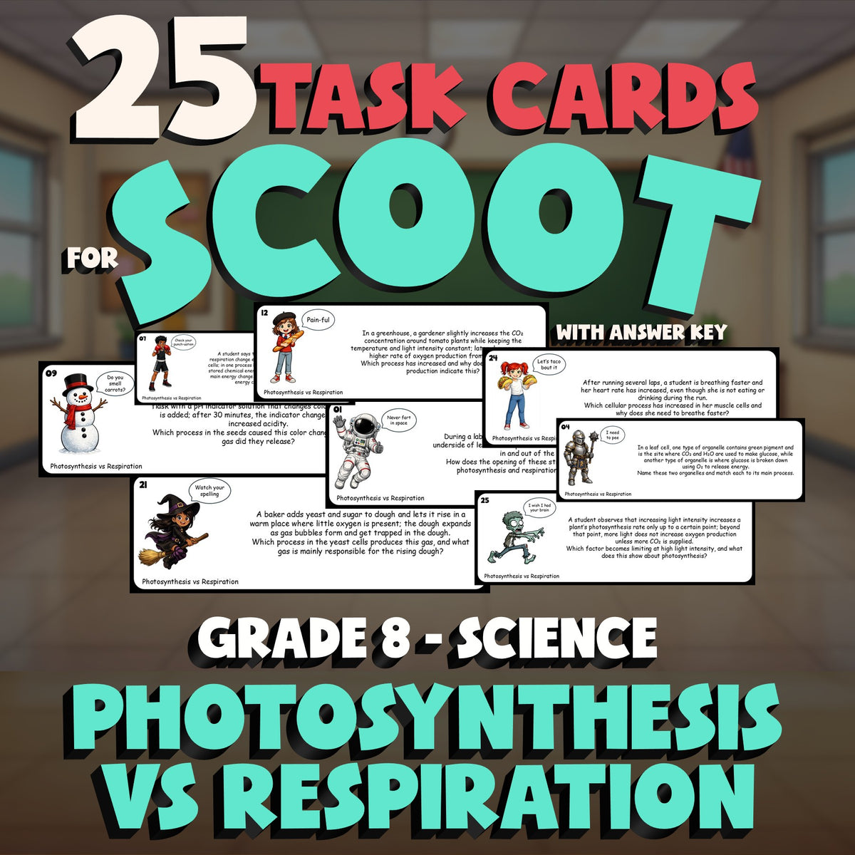 Photosynthesis vs Respiration SCOOT TASK CARDS Science Game - No Prep Grade 8