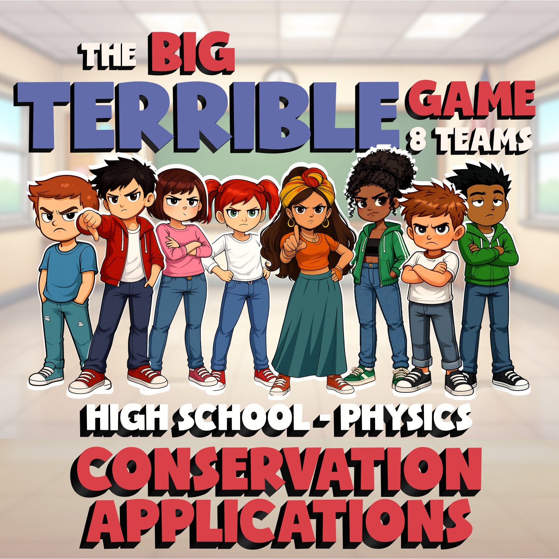 Conservation Applications BIG TERRIBLE GAME - No Prep Physics Science Review