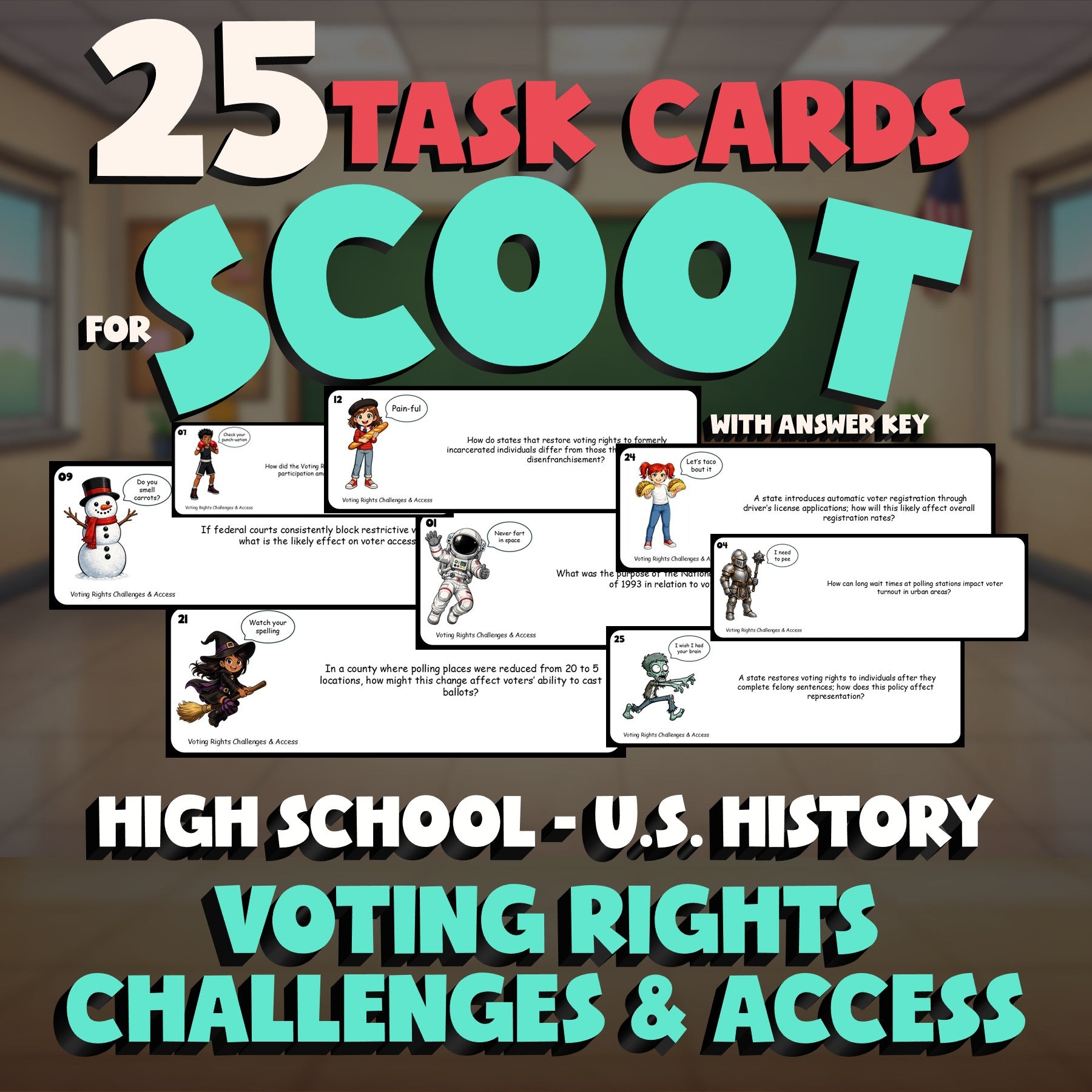Voting Rights Challenges & Access SCOOT TASK CARDS U.S. History Game - No Prep