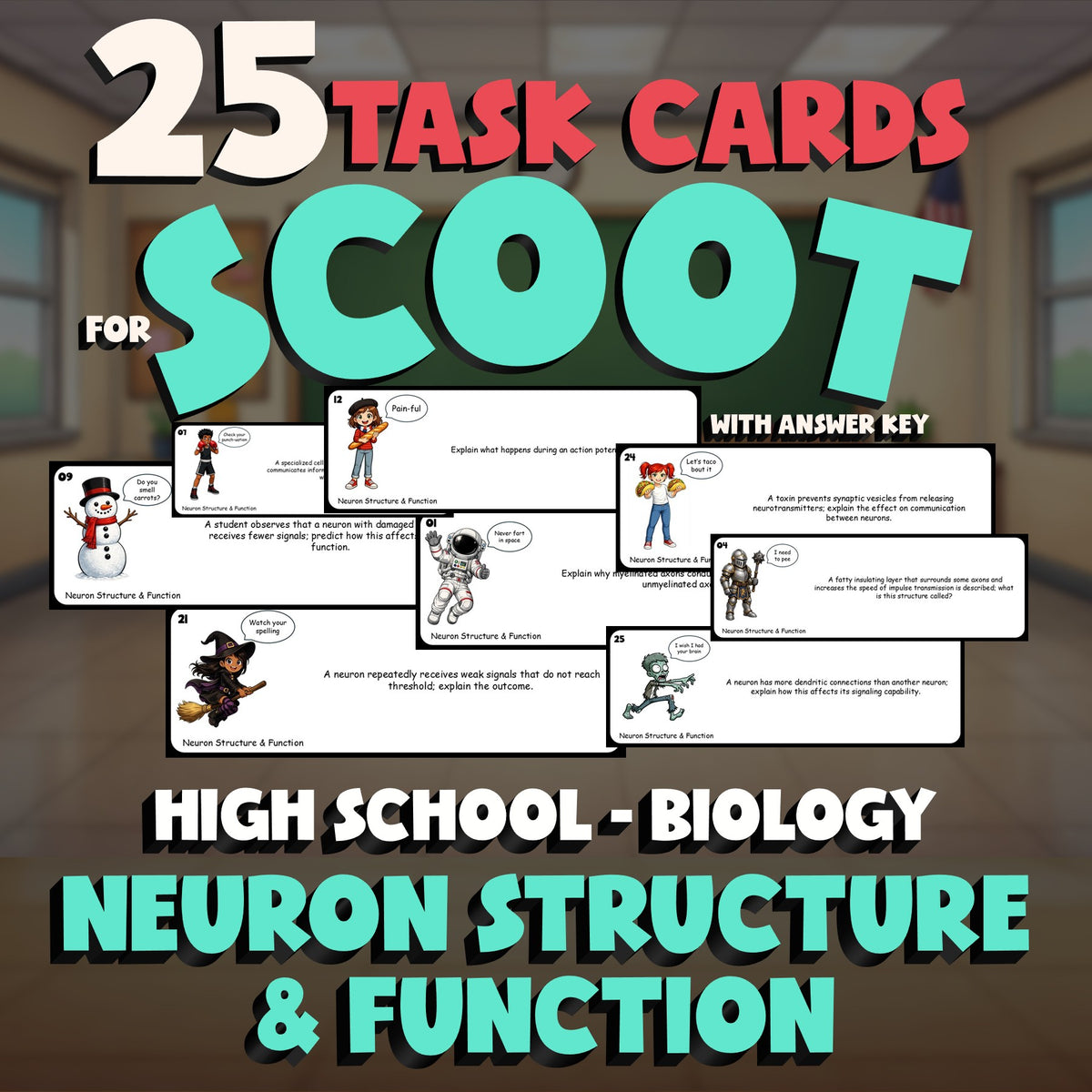 Neuron Structure & Function SCOOT TASK CARDS Science Game - No Prep Biology