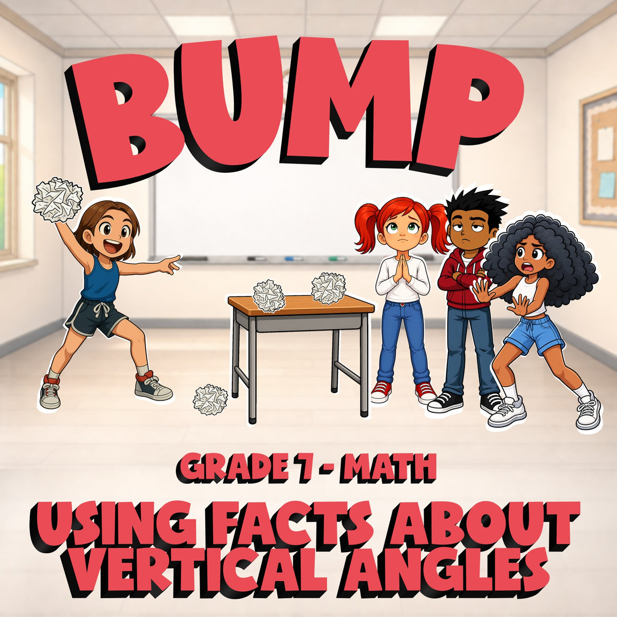 Using Facts About Vertical Angles BUMP Math Game - No Prep Grade 7 Review