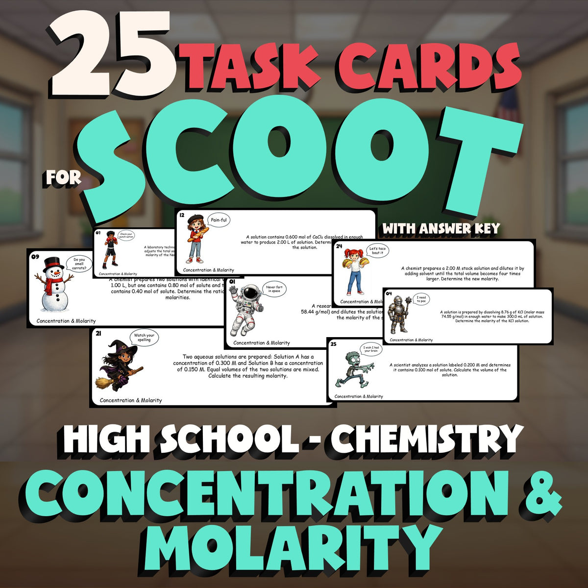 Concentration & Molarity SCOOT TASK CARDS Science Game - No Prep Chemistry