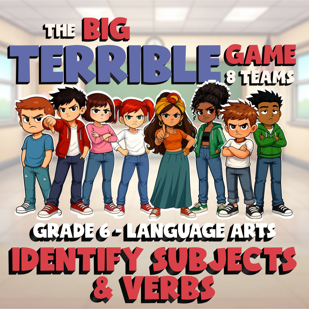 Identify Subjects & Verbs BIG TERRIBLE GAME - No Prep Grade 6 ELA Review