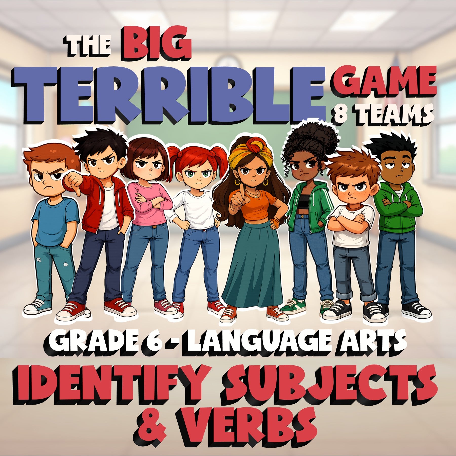 Identify Subjects & Verbs BIG TERRIBLE GAME - No Prep Grade 6 ELA Review