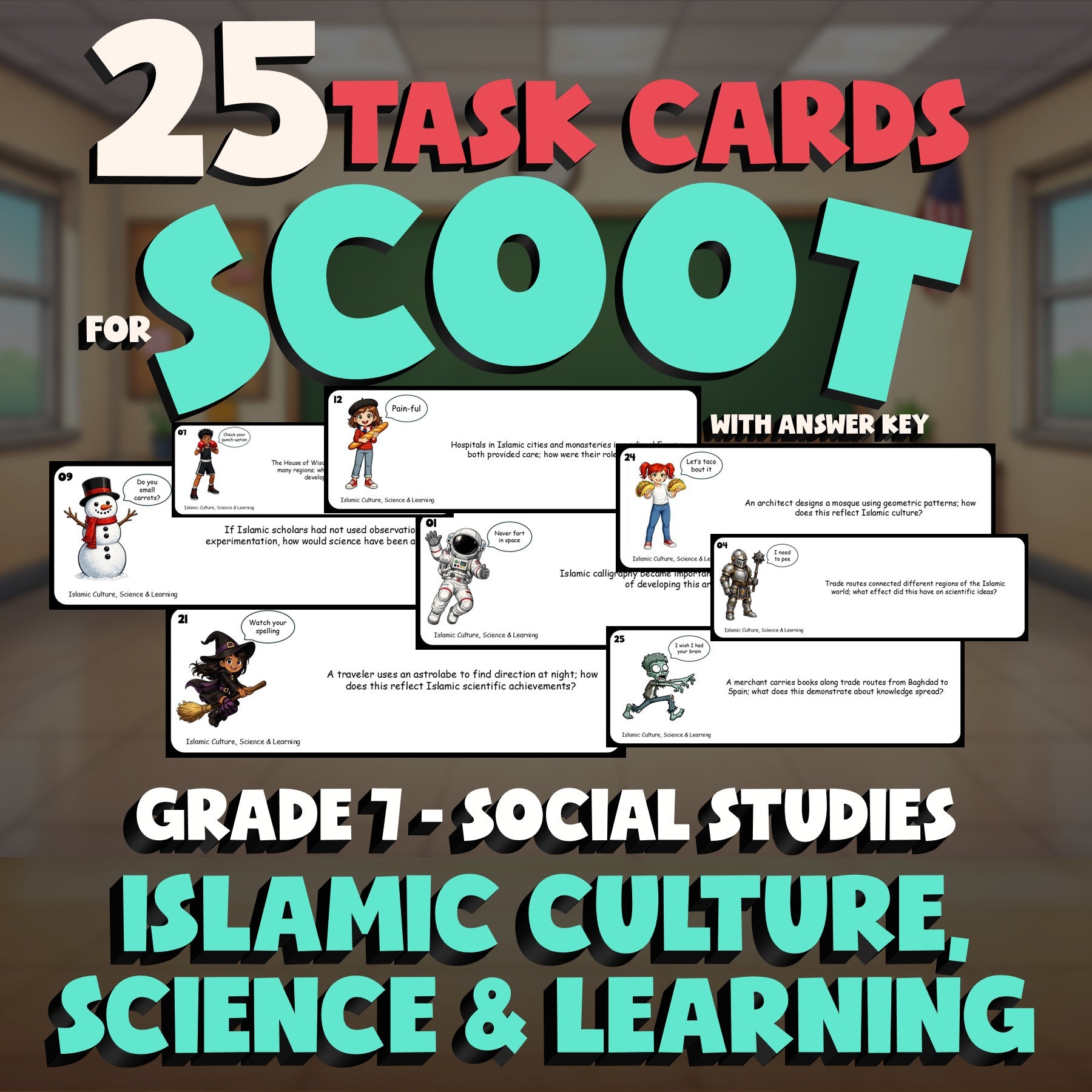 Islamic Culture, Science & Learning SCOOT TASK CARDS Socials Game - Grade 7