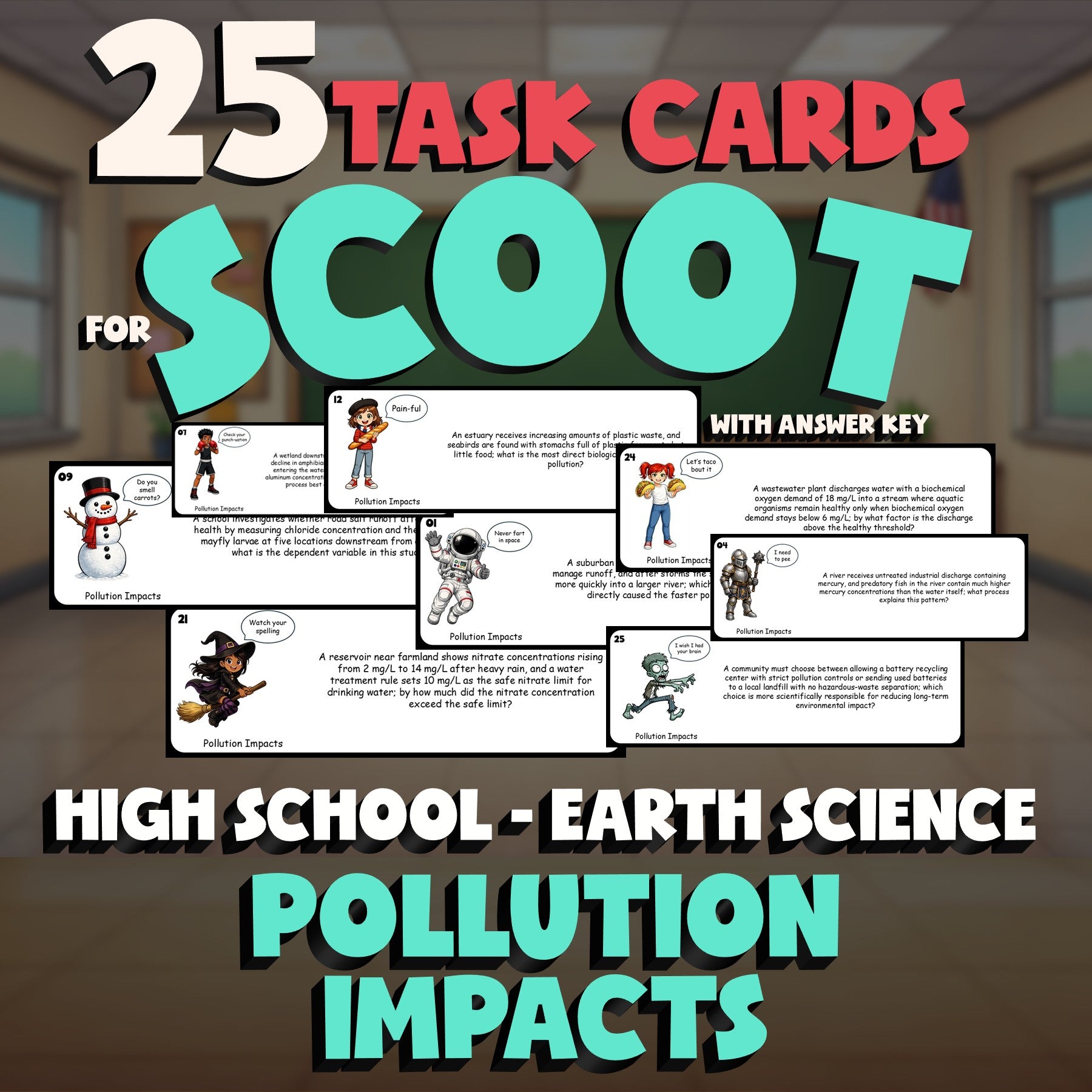 Pollution Impacts SCOOT TASK CARDS Game - No Prep Earth Science Review Activity
